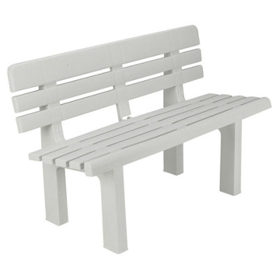 URBN GARDEN White 2 Seater Plastic Garden Bench Weather Resistant Waterproof Outdoor Furniture
