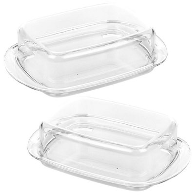 URBNCHEF 17cm Width Butter & Cheese Dish Holder Storage Tray Clear Plastic Serving Container with Lid Set of 2