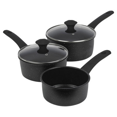 URBNCHEF 18cm Diameter 3 Pieces Forged Carbon Saucepans Set Steel Induction Base Cookware Cooking Set