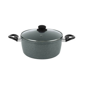 URBNCHEF 20cm Grey Casserole Pot Forged Carbon Steel Marble Nonstick Cookware