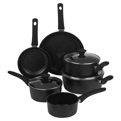 URBNCHEF 24cm Depth 6 Pieces 2 Casserole Pots Saucepan & 2 Frying Pan ...