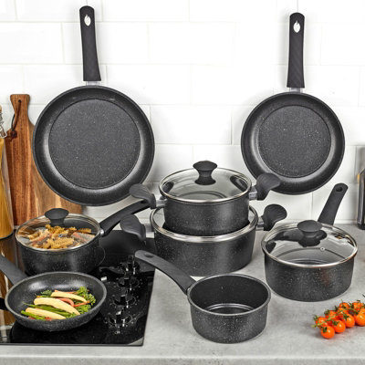 URBNCHEF 24cm Depth 8 Pieces 2 Casserole Pots 3 Saucepan & Frying Pan Forged Carbon Induction Cookware Set