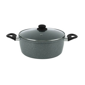 URBNCHEF 24cm Grey Casserole Pot Forged Carbon Steel Marble Nonstick Cookware