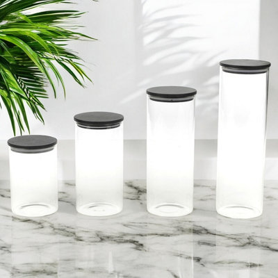 URBNCHEF 4 Pcs Clear Glass Cylinder Coffee Tea Storage Jars with ...