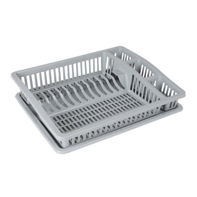 URBNCHEF 46cm Width Grey Plastic Large Dish Rack Drainer Kitchen Sink Plate Cutlery Glass Draining Tray