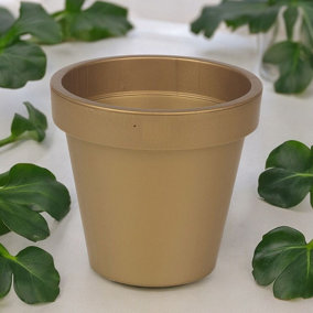 URBNGARDEN 20cm Diameter Large Gold Round Flower Plant Pot Decorative Planter Garden Patio