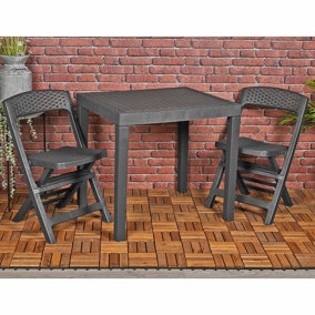 URBNGARDEN 3Pcs Black 2 Chairs & Table Garden Set Outdoor Furniture Plastic Weatherproof