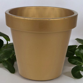 URBNGARDEN 40cm Diameter Large Gold Round Flower Plant Pot Decorative Planter Garden Patio