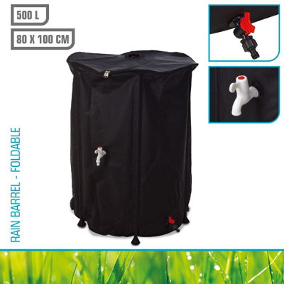 URBNGARDEN 500L Black Collapsible Rain Water Barrel Catcher Container ...