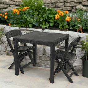 URBNGARDEN 72cm Height 2pc Garden Plastic Patio Dining Whether Proof Anthracite Table & Chairs