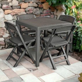 URBNGARDEN 72cm Height 4pc Garden Plastic Patio Dining Whether Proof Anthracite Table & Chairs