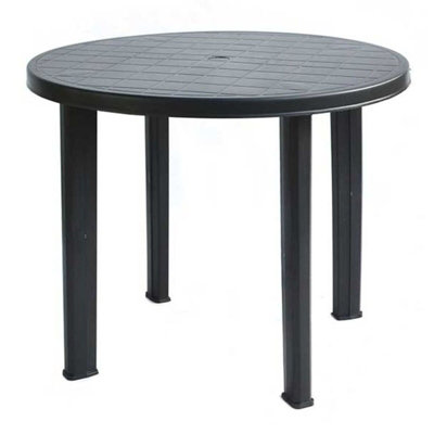 URBNGARDEN 72cm Height Table with 4 Chairs Outdoor Patio Garden Furniture Black Round Plastic Table and Folding Chairs Set