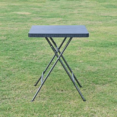 URBNGARDEN 73cm Height Black Rattan Wood Look Square Folding Table