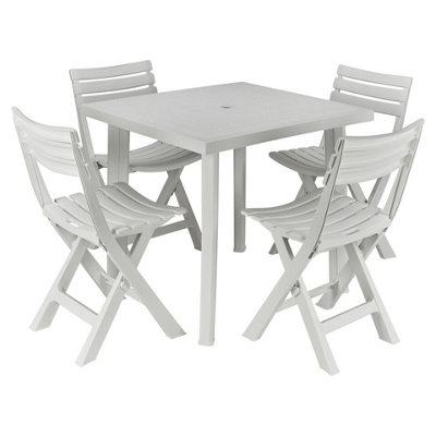 URBNGARDEN 79cm Height 5 Pcs White Plastic Garden Dining Table with Chairs Set Patio Deck Outdoor Furniture