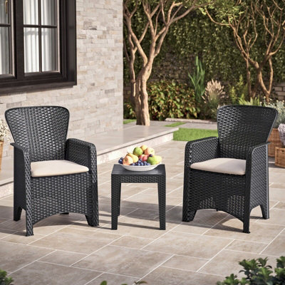 URBNGARDEN 87cm Height Black Coffee Table Chairs Bistro Set Rattan Garden Furniture Outdoor Patio Set of 3 DIY at B Q