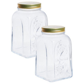 URBNLIVING 1.5L Home Made Food Storage Glass Jar With Gold Lid Set of 2