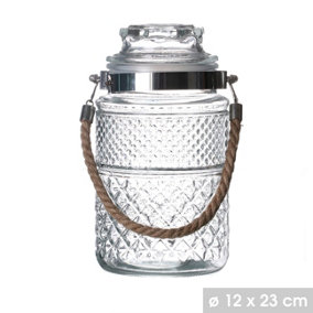 URBNLIVING 1.8L Decorative Glass Storage Jar with Airtight Lid and Rope Handle