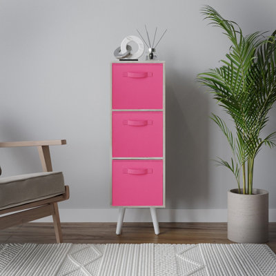 URBNLIVING 100cm Height Antique Oak 3-Tier 3-Drawer Dark Pink Cube ...