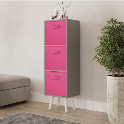 URBNLIVING 100cm Height Grey 3-Tier 3-Drawer Dark Pink Cube Shelving ...