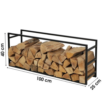 URBNLIVING 100cm Width Large Horizontal Black Firewood Log Rack Storage ...