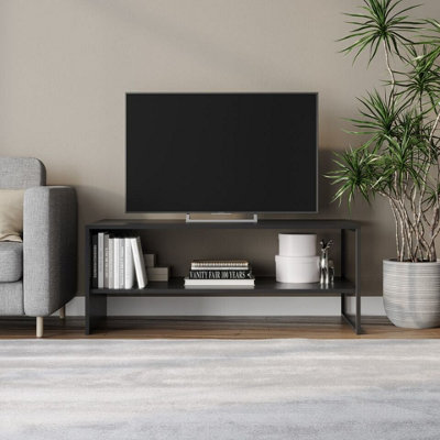 URBNLIVING 100cm Width Wooden Coffee Table Steel Frame Open Storage Shelf Living Room Furniture, Black