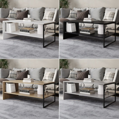 URBNLIVING 100cm Width Wooden Coffee Table Steel Frame Open Storage ...