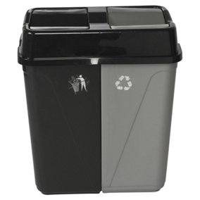URBNLIVING 100L Duo Kitchen Bin Waste Garbage Can 2 Compartments With Bas Connectors (Black/Grey)