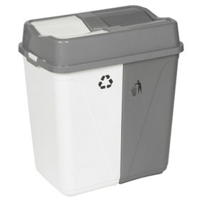 URBNLIVING 100L Duo Kitchen Bin Waste Garbage Can 2 Compartments With Bas Connectors (White/Grey)
