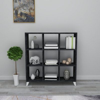 URBNLIVING 101cm Height Black Marble 9 Cube Square Bookcase With Legs ...