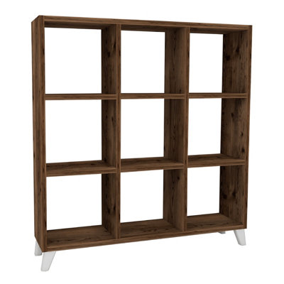 URBNLIVING 101cm Height Burnt Oak 9 Cube Square Bookcase With Legs ...