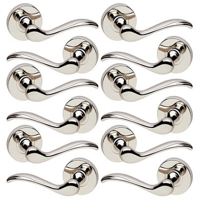 URBNLIVING 103mm Length 12 Pcs Geneva Metal & Polished Nickel Rose Lever Latch Door Handle Set