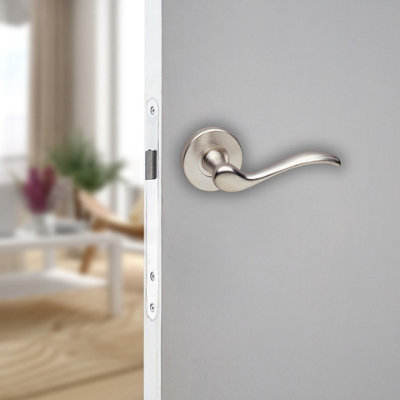 URBNLIVING 103mm Length 2 Pcs Geneva Metal & Satin Nickel Rose Lever Latch Door Handles Set