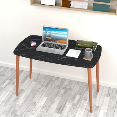 URBNLIVING 105cm Width Black Marble Home Office, Study Computer Desk ...
