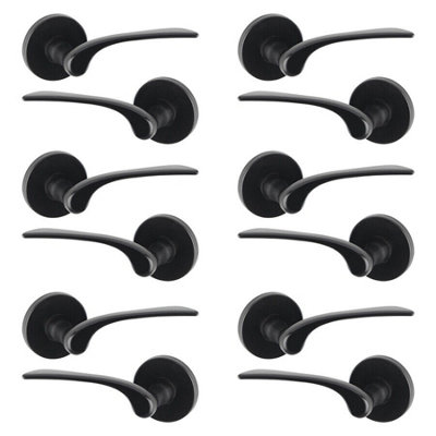 URBNLIVING 105mm Length 12 Pcs Como Metal & Black Rose Latch Door Handles Set
