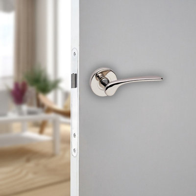 URBNLIVING 105mm Length 2 Pcs Como Metal &  Polished Nickel Rose Lever Latch Door Handles Set