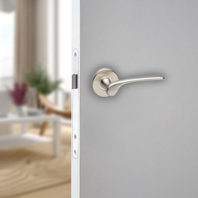 URBNLIVING 105mm Length 2 Pcs Como Metal & Satin Nickel Rose Lever Latch Door Handles Set