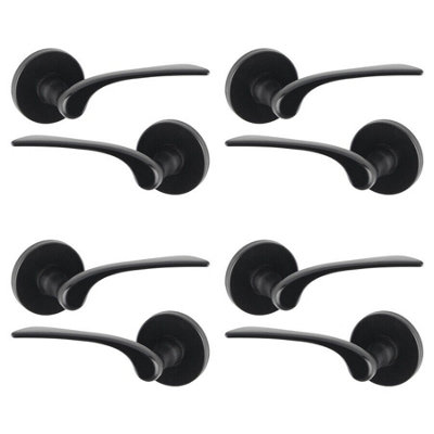 URBNLIVING 105mm Length 8 Pcs Como Metal & Black Rose Latch Door Handles Set