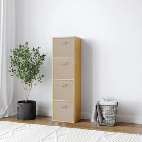 URBNLIVING 106cm Height 4 Tiers Beech Wooden Shelves Cubes Storage Units With Beige Drawer Insert