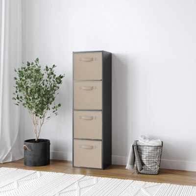 URBNLIVING 106cm Height 4 Tiers Black Wooden Shelves Cubes Storage Units With Beige Drawer Insert