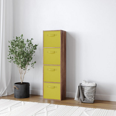 URBNLIVING 106cm Height 4 Tiers Teak Wooden Shelves Cubes Storage Units With Yellow Drawer Insert