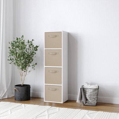 URBNLIVING 106cm Height 4 Tiers White Wooden Shelves Cubes Storage Units With Beige Drawer Insert