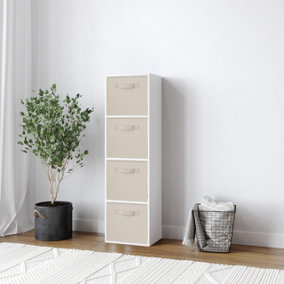URBNLIVING 106cm Height 4 Tiers White Wooden Shelves Cubes Storage Units With Cream Drawer Insert