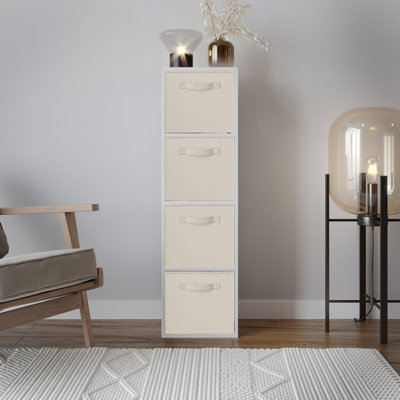 URBNLIVING 106cm Height 4 Tiers White Wooden Shelves Cubes Storage Units With Cream Drawer Insert