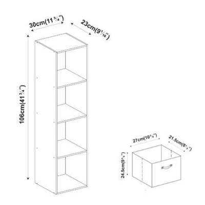 URBNLIVING 106cm Height 4 Tiers White Wooden Shelves Cubes Storage Units With Cream Drawer Insert - 3