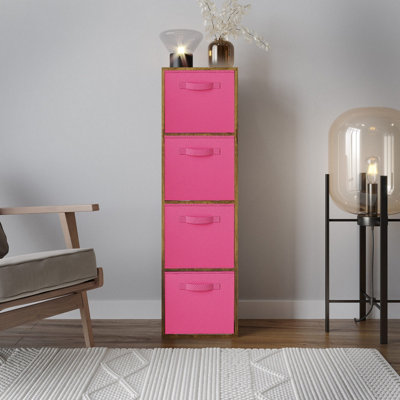 URBNLIVING 106cm Height Rustic Brown 4-Tier Cube Shelving Unit with ...