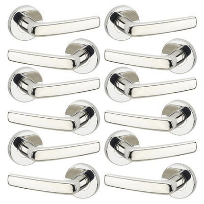 URBNLIVING 107mm Length 12 Pcs Devon Metal & Polished Nickel Rose Lever Latch Door Handles Set