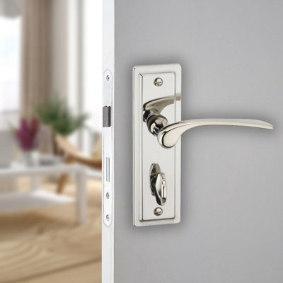 URBNLIVING 107mm Length 2 Pcs Como Metal & Polished Nickel Lever Latch Bathroom Door Handles Set