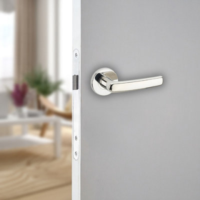 URBNLIVING 107mm Length 2 Pcs Devon Metal &  Polished Nickel Rose Lever Latch Door Handles Set