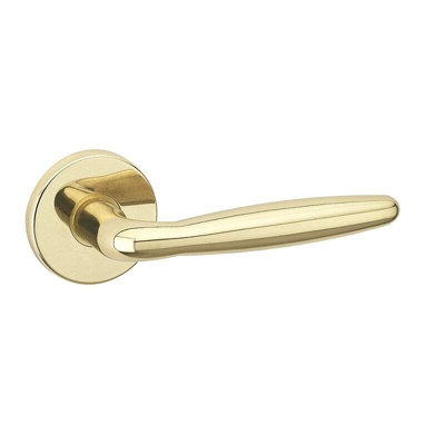 URBNLIVING 107mm Length 2 Pcs Rouen Metal & Polished Brass Rose Lever Latch Door Handles Set