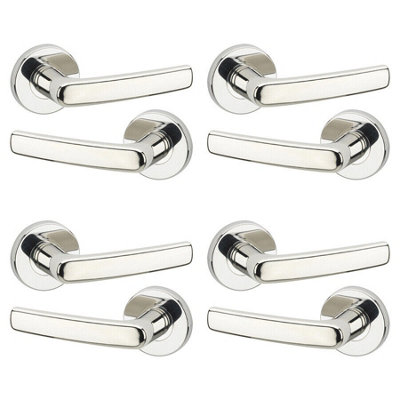 URBNLIVING 107mm Length 8 Pcs Devon Metal & Polished Nickel Lever Latch Door Handles Set